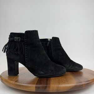 Womens Tabitha Simmons Black Suede Fringe Whipstitch Heel Ankle‎ Boots Size 38.5